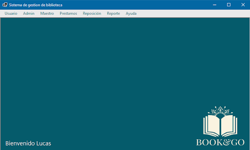 Pantalla de inicio de Book&Go, el sistema de gestión de biblioteca desarrollado en C# WinForms